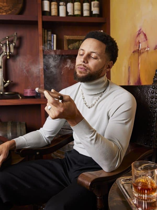 Lifestyle portrait of Stephen Curry, of the Golden State Warriors, published in Cigar Aficionado by Bay Area commercial and editorial photographer, Gabriela Hasbun.